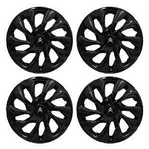 Jogo Calota Esportiva aro 14 DS4 Preta Brilhante Emblema Citroen