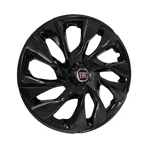Calota Esportiva aro 14 DS4 Preta Brilhante Emblema Fiat Vermelho