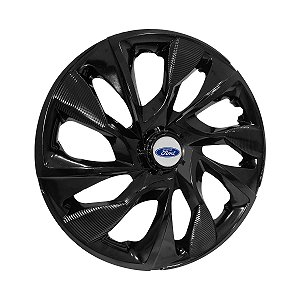 Calota Esportiva aro 14 DS4 Preta Brilhante Emblema Ford Prata