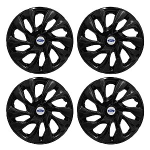 Jogo Calota Esportiva aro 14 DS4 Preta Brilhante Emblema Ford Prata
