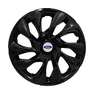 Jogo Calota Esportiva aro 14 DS4 Preta Brilhante Emblema Ford Prata