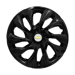 Calota Esportiva aro 14 DS4 Preta Brilhante Emblema GM Prata