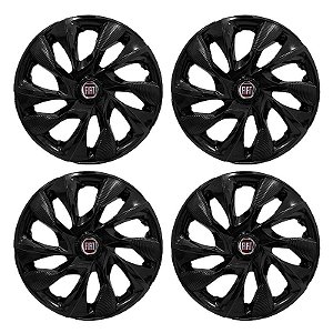 Jogo Calota Esportiva aro 13 DS4 Preta Brilhante Emblema Fiat Vermelho