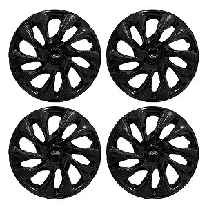 Jogo Calota Esportiva aro 13 DS4 Preta Brilhante Emblema Ford Preto