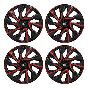 Jogo Calota Esportiva aro 14 DS4 Red Cup Emblema Fiat Preto