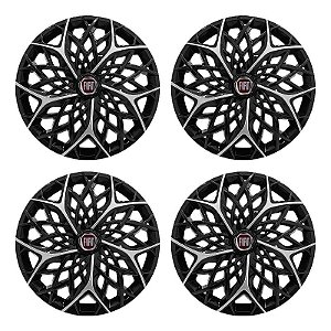 Jogo Calota Esportiva aro 14 Moove Black Silver Emblema Fiat Vermelho