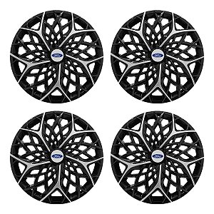 Jogo Calota Esportiva aro 14 Moove Black Silver Emblema Ford Prata