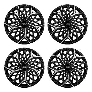 Jogo Calota Esportiva aro 14 Moove Black Silver Emblema Ford Preto