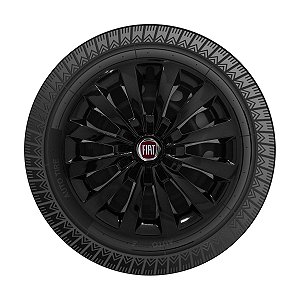 Calota Esportiva aro 13 Passat CC Preta Brilhante Emblema Fiat Vermelho