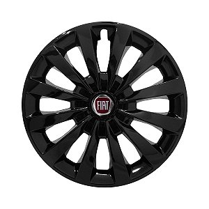 Jogo Calota Esportiva aro 13 Passat CC Preta Brilhante emblema Fiat Vermelho