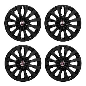 Jogo Calota Esportiva aro 13 Passat CC Preta Brilhante emblema Fiat Vermelho