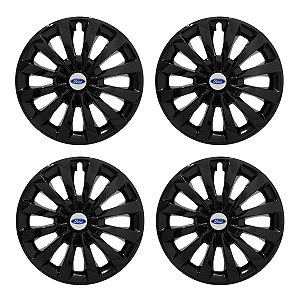 Jogo Calota Esportiva aro 13 Passat CC Preta Brilhante emblema Ford Prata