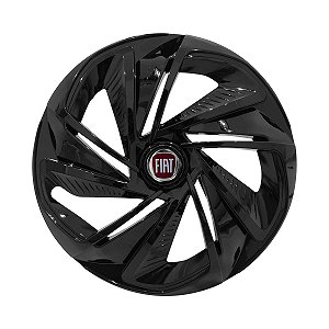 Calota Esportiva Aro 14 Nitro Preta Brilhante emblema Fiat Vermelho