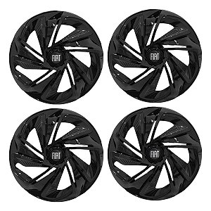 Jogo Calota Esportiva Aro 14 Nitro Preta Brilhante emblema Fiat Preto