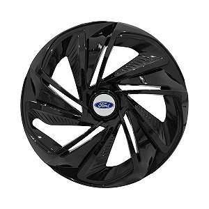Calota Esportiva Aro 14 Nitro Preta Brilhante emblema Ford Prata
