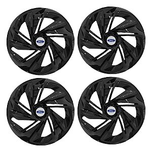 Jogo Calota Esportiva Aro 14 Nitro Preta Brilhante emblema Ford Prata
