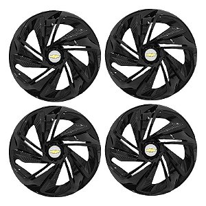 Jogo Calota Esportiva Aro 14 Nitro Preta Brilhante emblema GM Prata