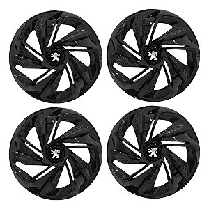 Jogo Calota Esportiva Aro 14 Nitro Preta Brilhante emblema Peugeot