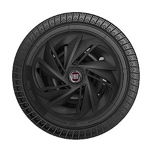 Jogo Calota Esportiva Aro 14 Nitro Preta Fosca emblema Fiat Vermelho