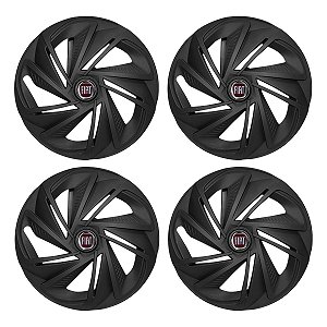 Jogo Calota Esportiva Aro 14 Nitro Preta Fosca emblema Fiat Vermelho