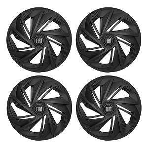 Jogo Calota Esportiva Aro 14 Nitro Preta Fosca emblema Fiat Preto