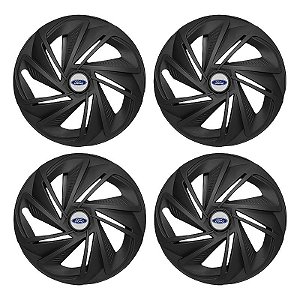 Jogo Calota Esportiva Aro 14 Nitro Preta Fosca emblema Ford Prata