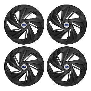 Jogo Calota Esportiva Aro 14 Nitro Preta Fosca emblema Ford Prata
