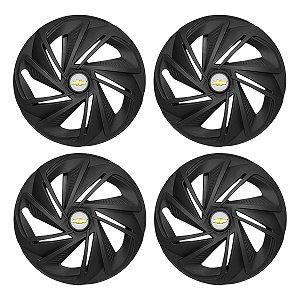 Jogo Calota Esportiva Aro 14 Nitro Preta Fosca emblema GM Prata
