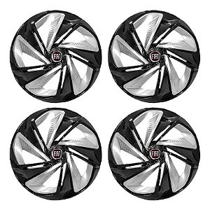 Jogo Calota Esportiva Aro 14 Nitro Black Silver emblema Fiat Vermelho