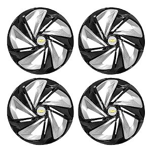 Jogo Calota Esportiva Aro 14 Nitro Black Silver emblema GM Prata