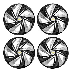 Jogo Calota Esportiva Aro 14 Nitro Black Silver emblema GM Prata