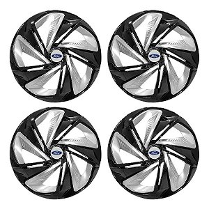 Jogo Calota Esportiva Aro 13 Nitro Black Silver emblema Ford Prata