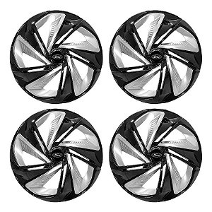 Jogo Calota Esportiva Aro 13 Nitro Black Silver emblema Ford Preto
