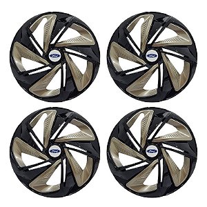 Jogo Calota Esportiva Aro 14 Nitro Black Gold emblema Ford Prata