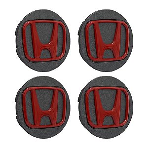 Jogo Calotinha 69mm Centro de Roda Honda New Civic Grafite com Vermelho