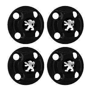 Jogo Calota Central New Cap emblema resinado Peugeot Preto