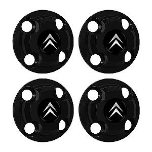 Jogo Calota Central New Cap emblema resinado Citroen Preto