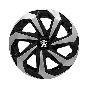 Calota Esportiva Aro 14 Spider Black/Silver emblema Peugeot