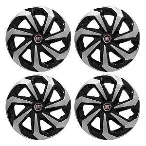 Jogo Calota Esportiva Aro 14 Spider Black/Silver emblema Fiat Vermelho