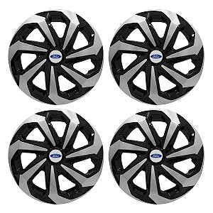 Jogo Calota Esportiva Aro 14 Spider Black/Silver emblema Ford Prata