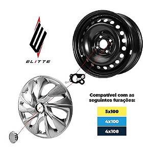 Jogo Calota Esportiva Aro 14 Spider Black/Silver Ford Preto