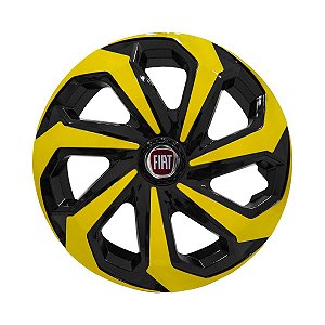 Calota Esportiva Aro 14 Spider Black/Yellow emblema Fiat Vermelho