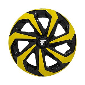 Calota Esportiva Aro 14 Spider Black/Yellow emblema Fiat Preto