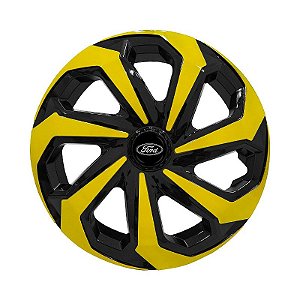 Calota Esportiva Aro 14 Spider Black/Yellow emblema Ford Preto