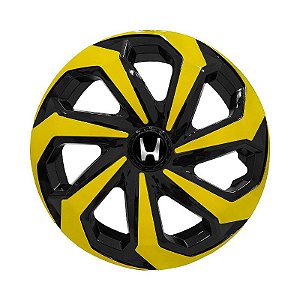 Calota Esportiva Aro 14 Spider Black/Yellow emblema Honda