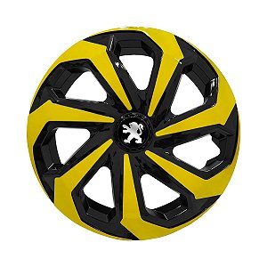 Calota Esportiva Aro 14 Spider Black/Yellow emblema Peugeot