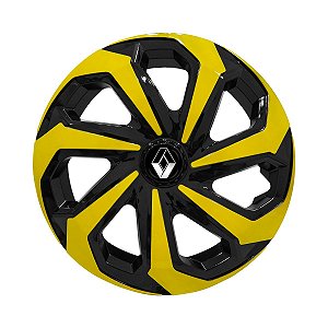 Calota Esportiva Aro 14 Spider Black/Yellow emblema Renault Preto