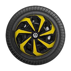 Calota Esportiva Aro 14 Spider Black/Yellow emblema Volkswagen