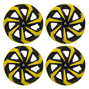 Jogo Calota Esportiva Aro 14 Spider Black/Yellow emblema Citroen