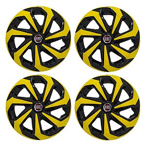 Jogo Calota Esportiva Aro 14 Spider Black/Yellow emblema Fiat Vermelho